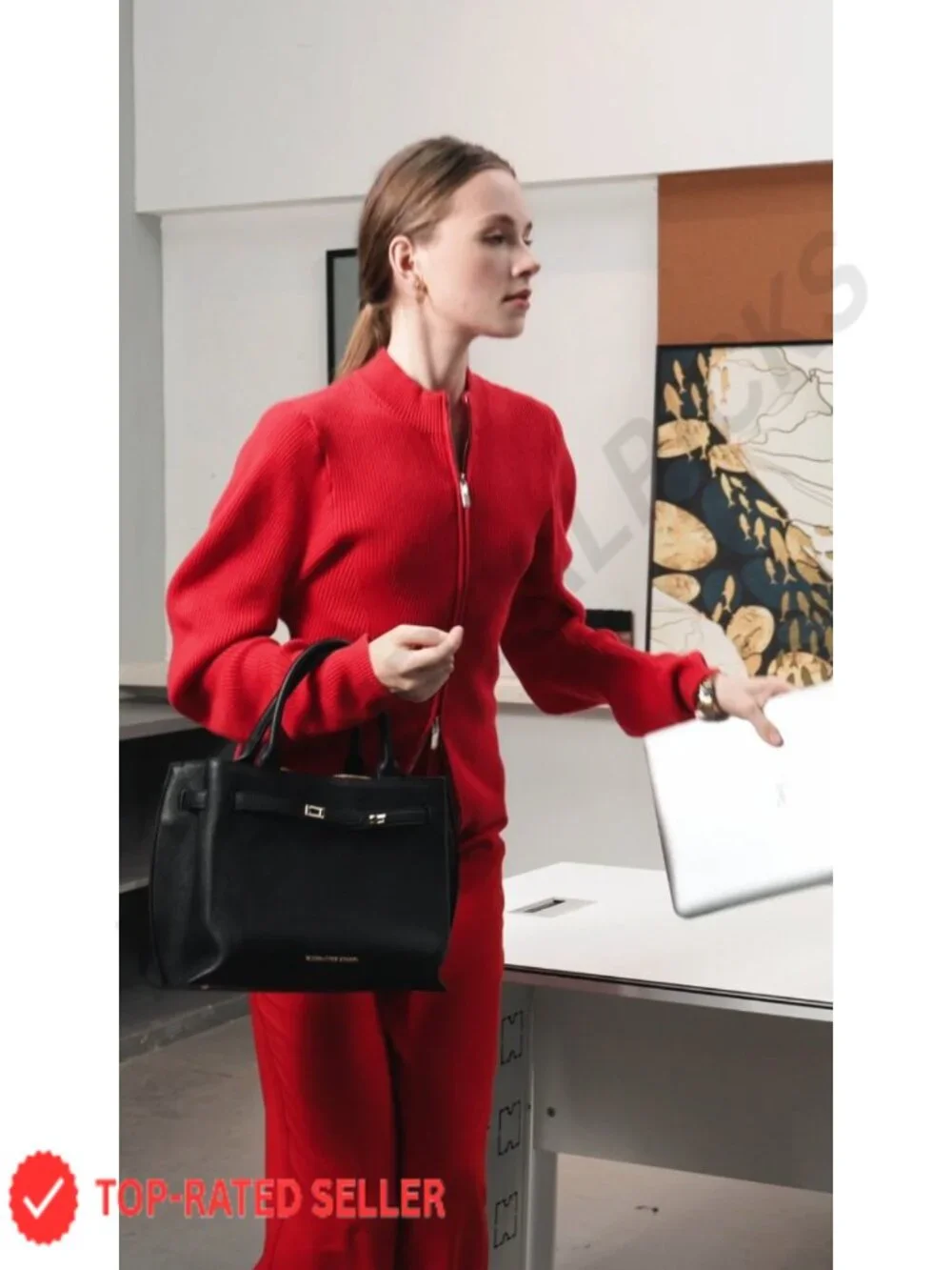 Vegan PU Leather Tote Bag with Padded Laptop Compartment Shoulder Handbag